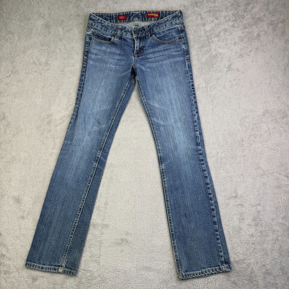 Express Stella Skinny Leg Jeans Womens 0S Blue Whiskering Denim Cotton Stretch